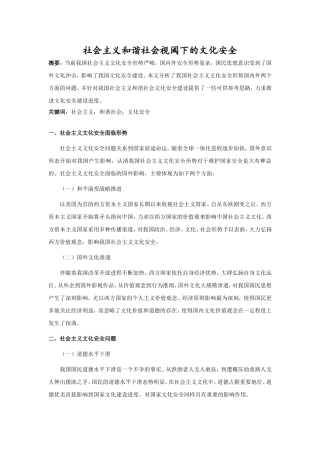 社会主义和谐社会视阈下的文化安全分析研究