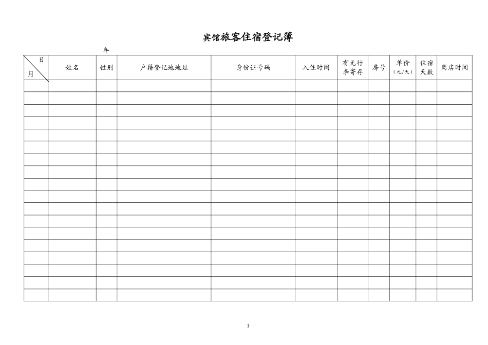 宾馆旅客住宿登记表_第1页