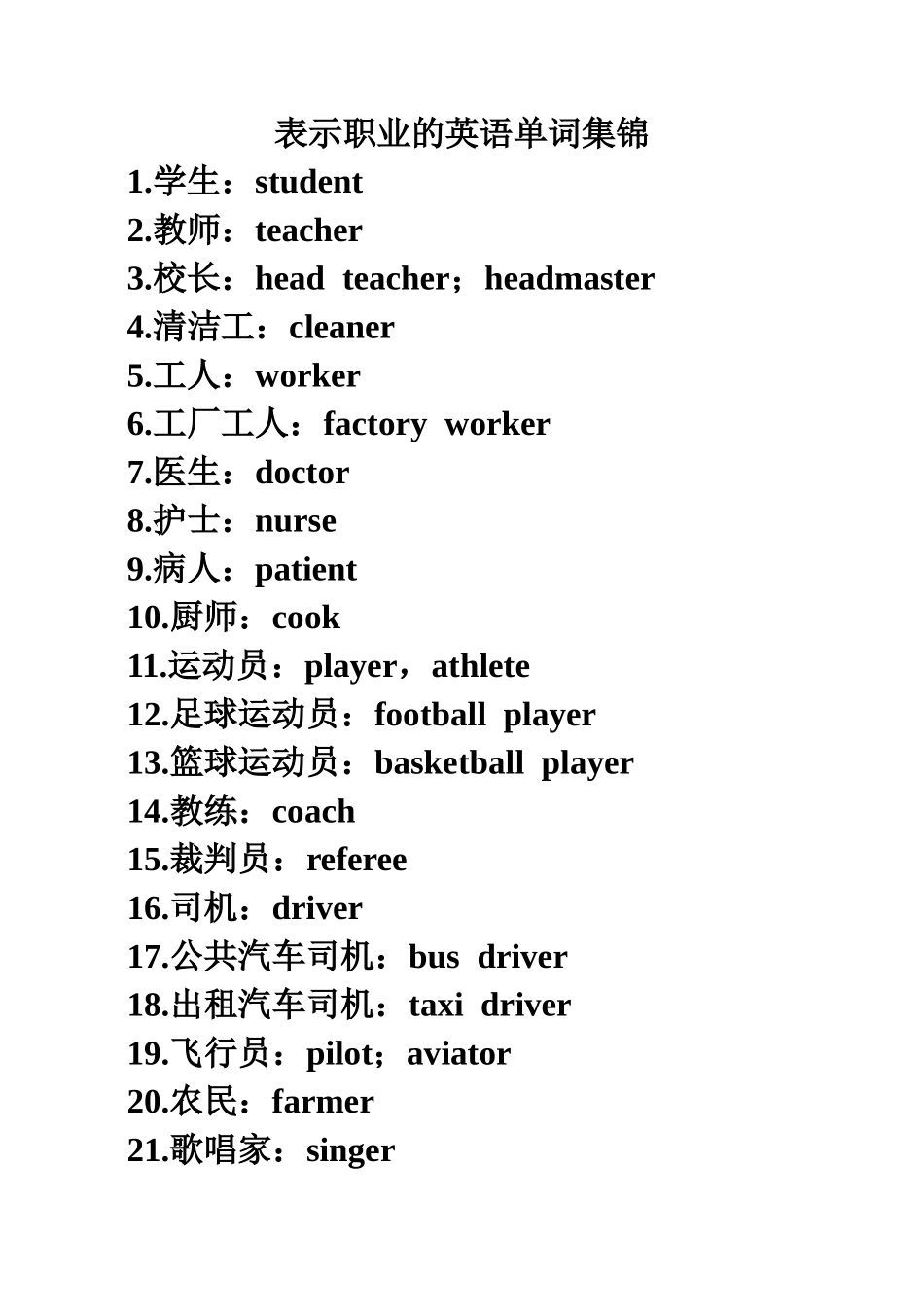 表示职业的英语单词集锦_第1页