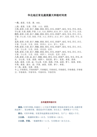 华北地区常见蔬菜露天种植时间表