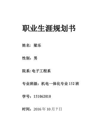 机电一体化技术职业生涯规划书