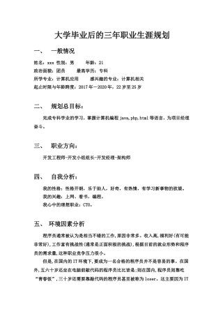 大学毕业后的三年规划