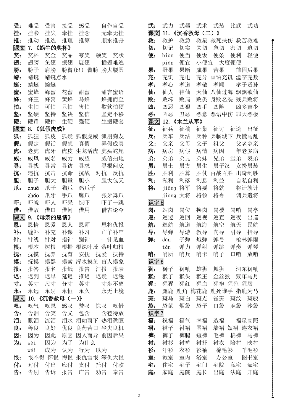 苏教版小学语文-二年级下册-生字表及组词_第2页