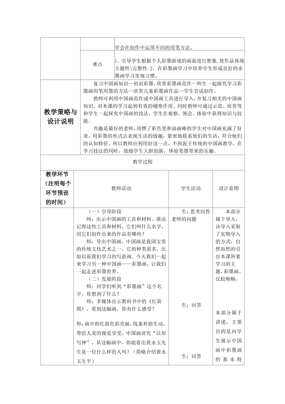 《彩墨世界》教学设计与反思模板_第2页