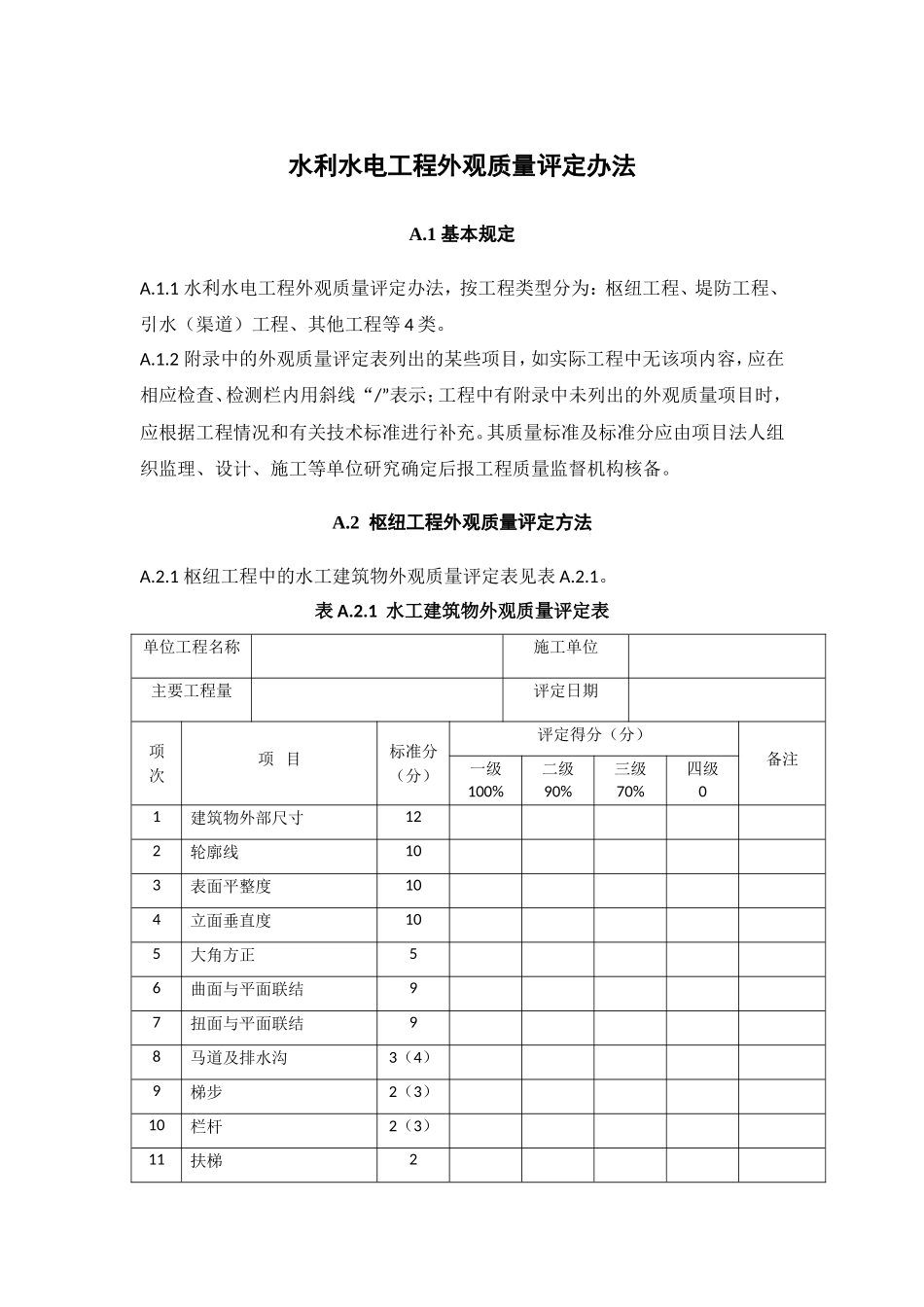水利水电工程外观质量评定办法及表格_第1页