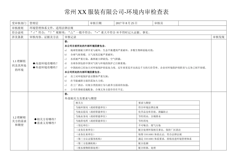 环境内审检查表2017_第1页
