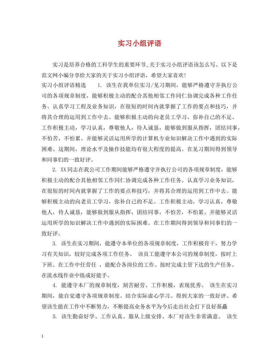 实习小组评语 _第1页