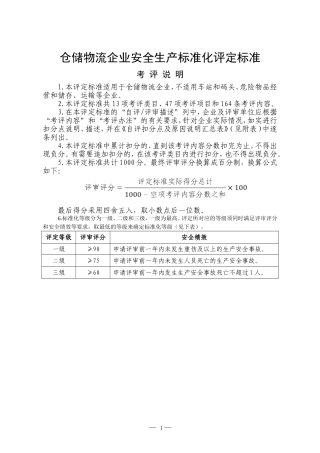 仓储物流企业安全生产标准化评定标准