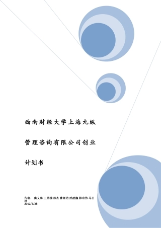 西南财经大学上海九纵管理咨询有限公司创业计划书