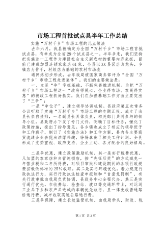 市场工程首批试点县半年工作总结 