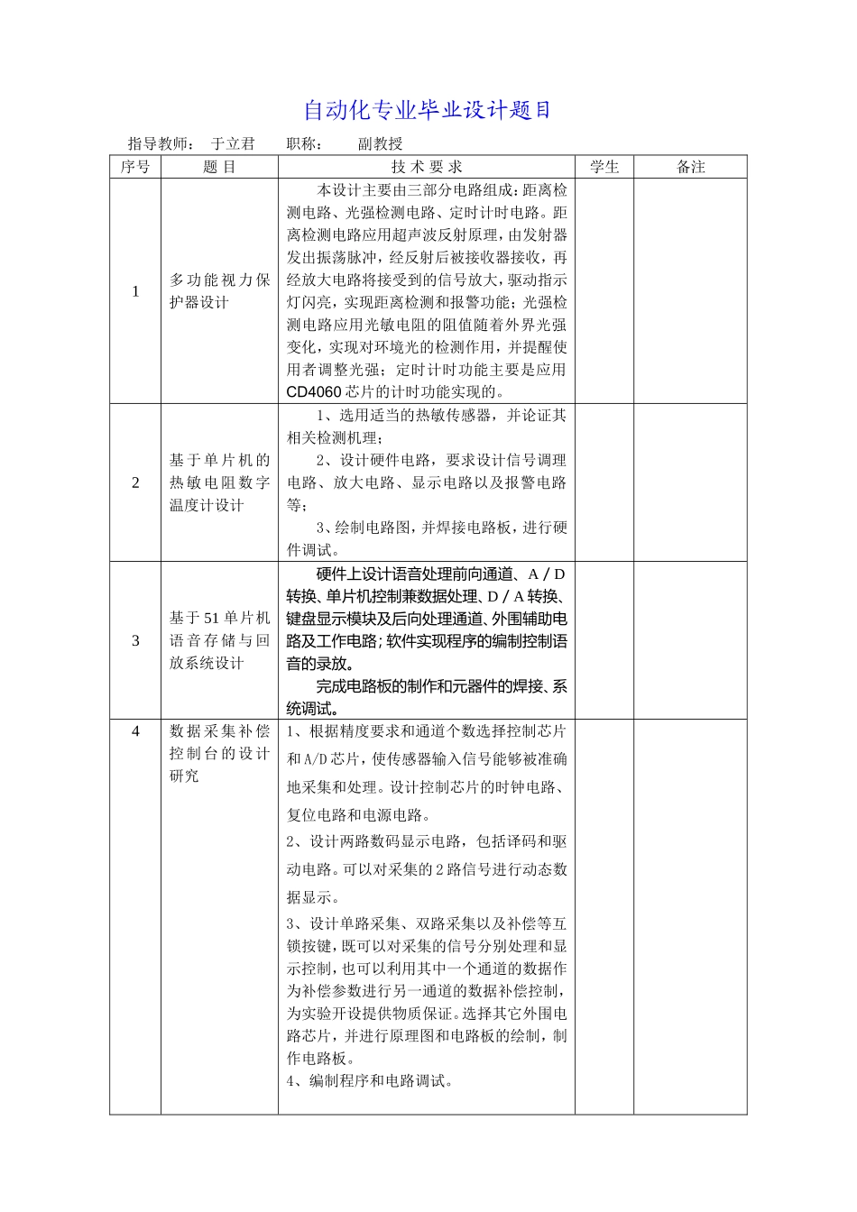 毕业设计题目汇总(自动化)_第1页