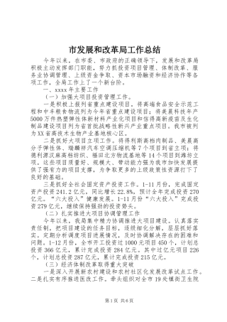 市发展和改革局工作总结 