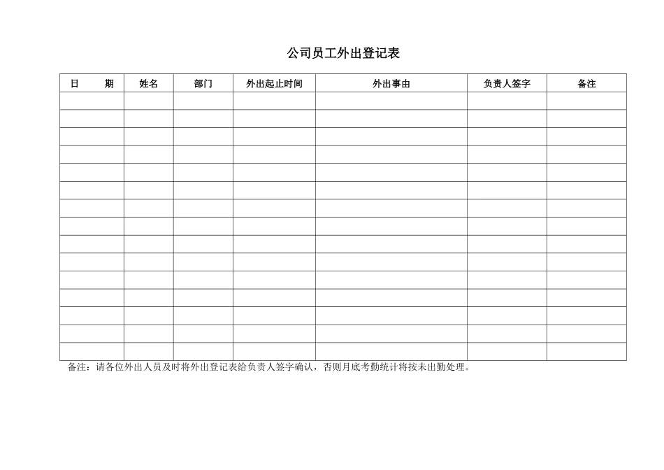 公司员工考勤登记表、外出登记表、请假单_第2页