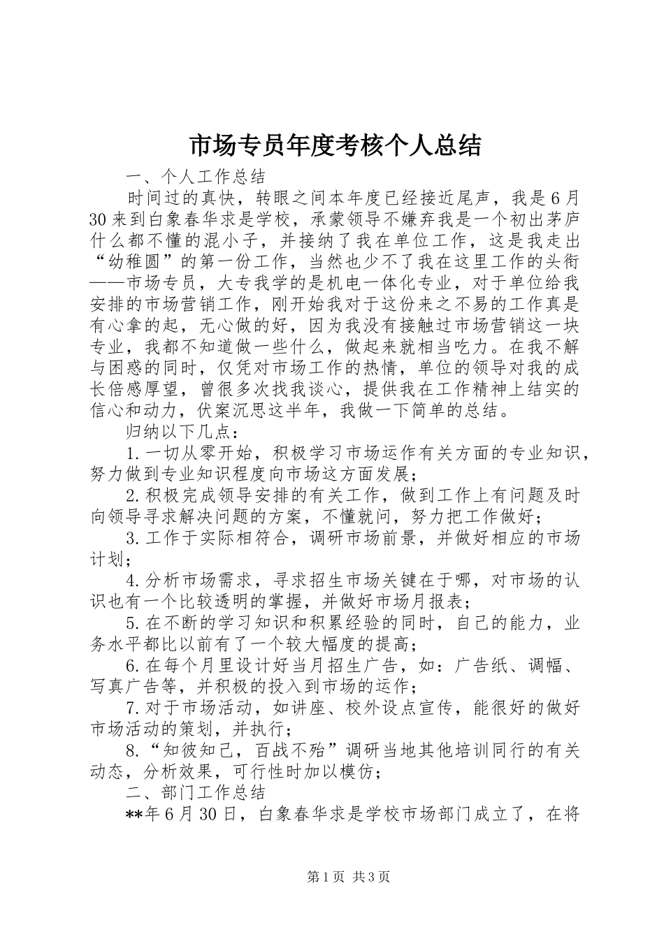 市场专员年度考核个人总结 _第1页