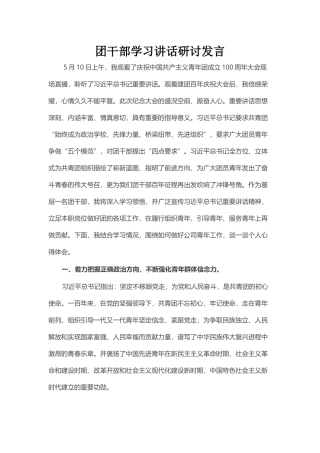 团干部学习讲话研讨发言