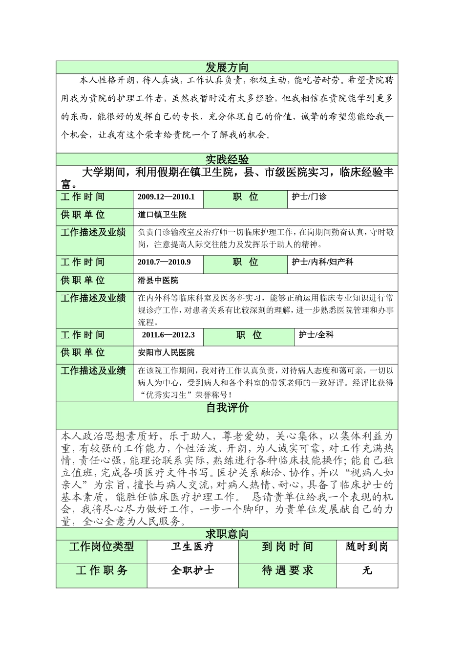 护士个人简历_第2页