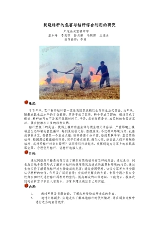 焚烧秸秆的危害与秸秆综合利用的研究