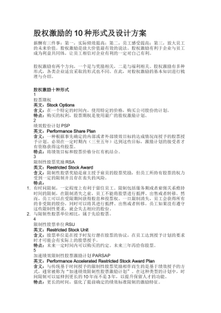 股权激励的10种形式及设计方案
