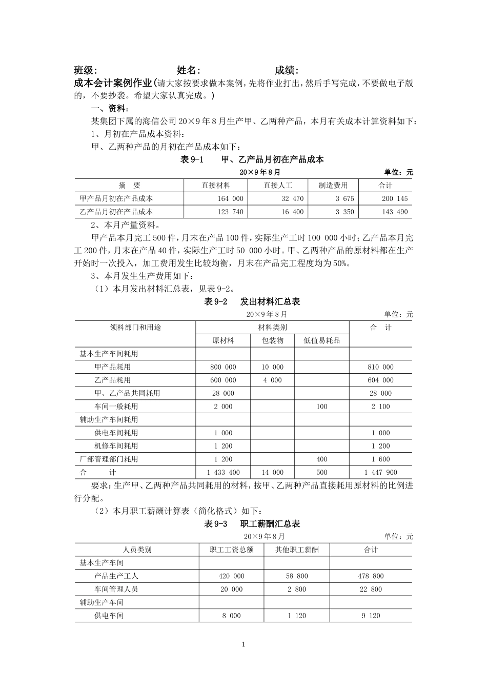 成本会计品种法案例_第1页