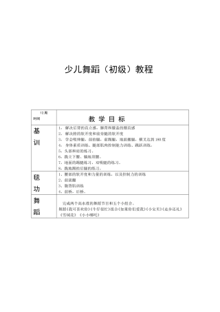 少儿舞蹈(初级)教学计划于初级教程