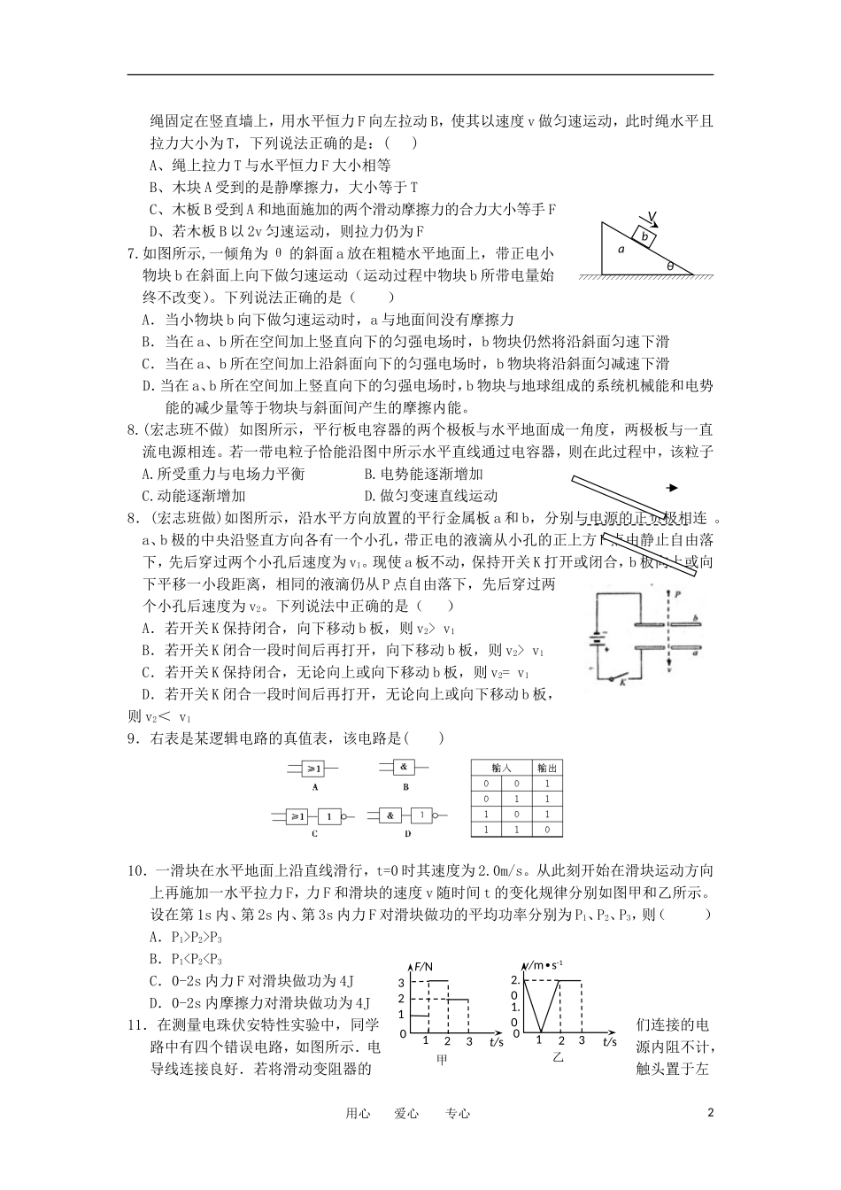 甘肃省武威市2013届高三物理上学期第四次阶段性学科达标考试试题_第2页