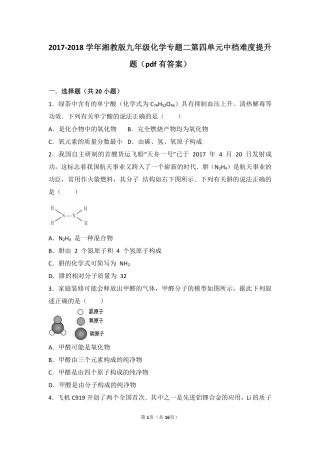 九年级化学上册 专题二 走进物质世界 第四单元 纯净物组成的表示方法中档难度提升题(pdf，含解析) 湘教版试卷