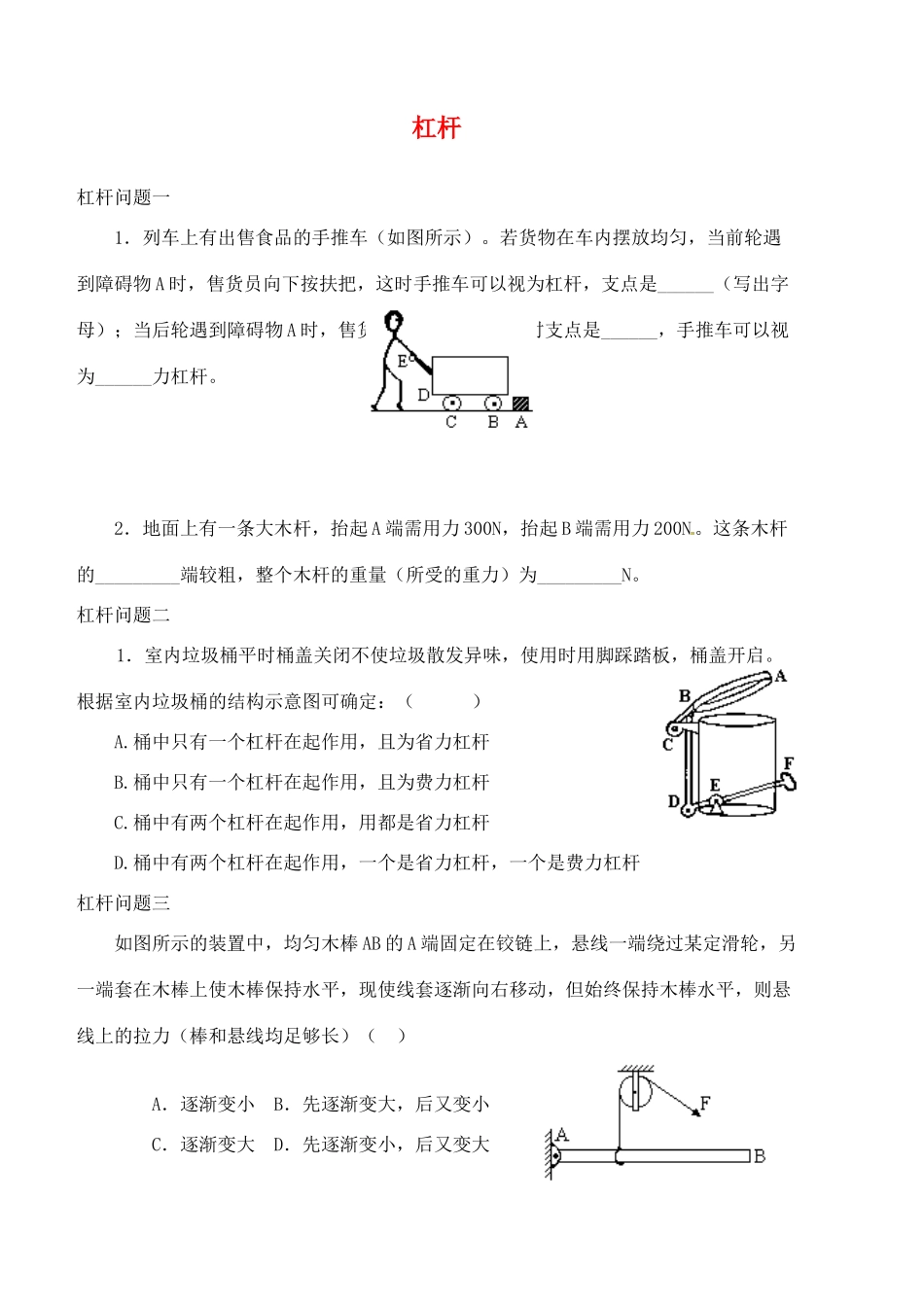 中考物理专题分类精训 杠杆试卷_第1页