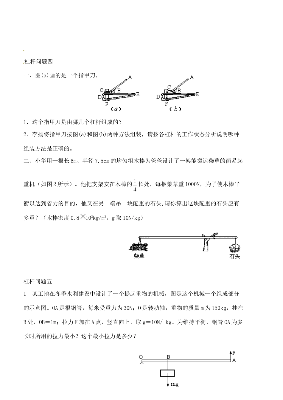 中考物理专题分类精训 杠杆试卷_第2页