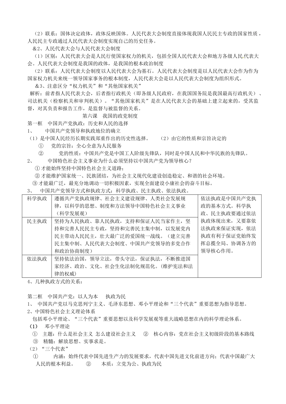 九年级政治 第三单元(发展社会主义民主政治)复习提纲 人教新课标版试卷_第2页