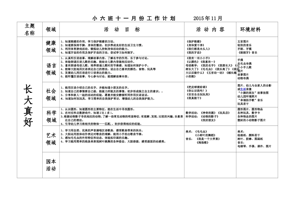 小六班十一月计划_第1页