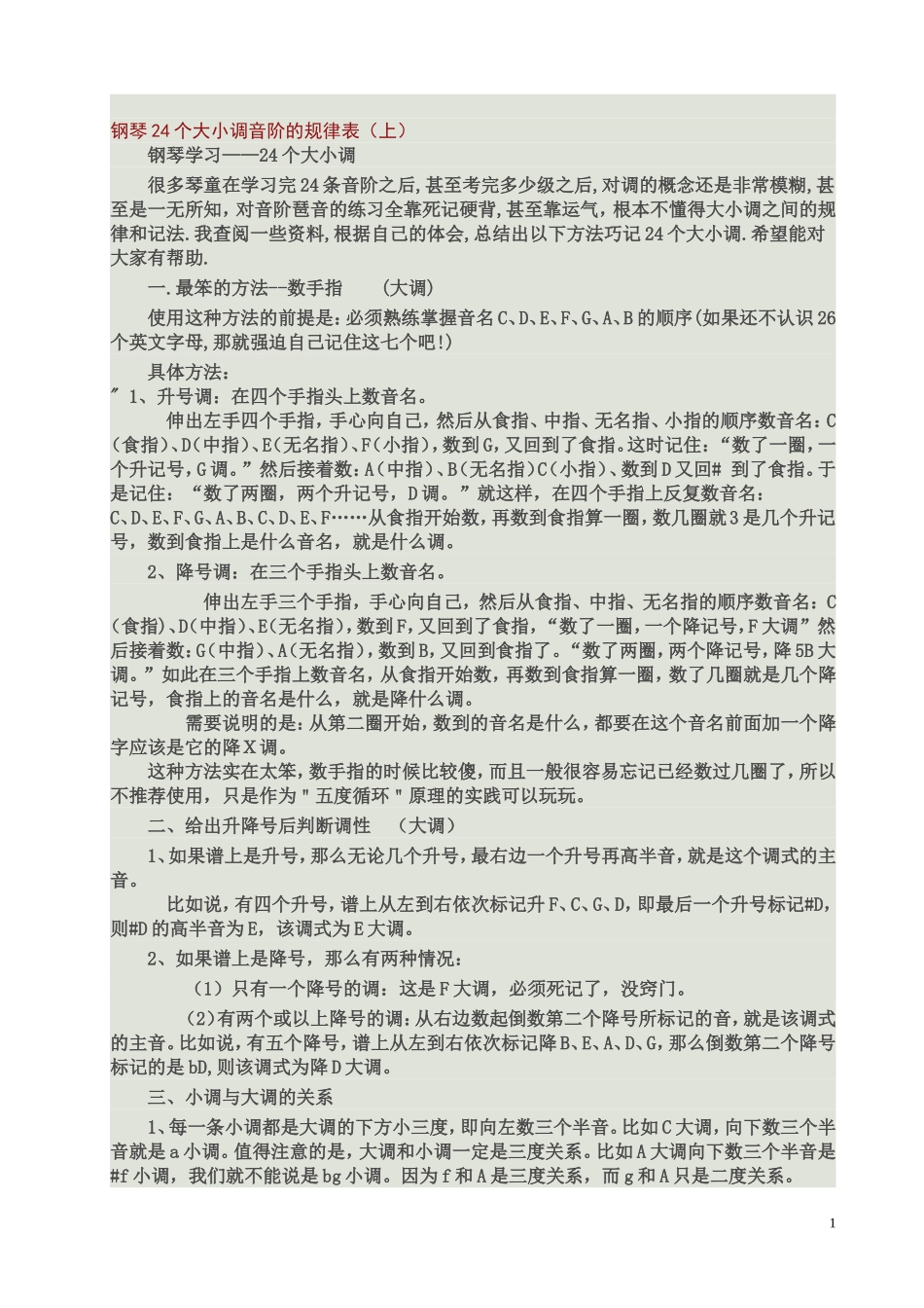 钢琴24个大小调音阶的规律表_第1页