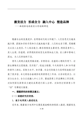 激发活力-塑造品牌-团青工作创新研究