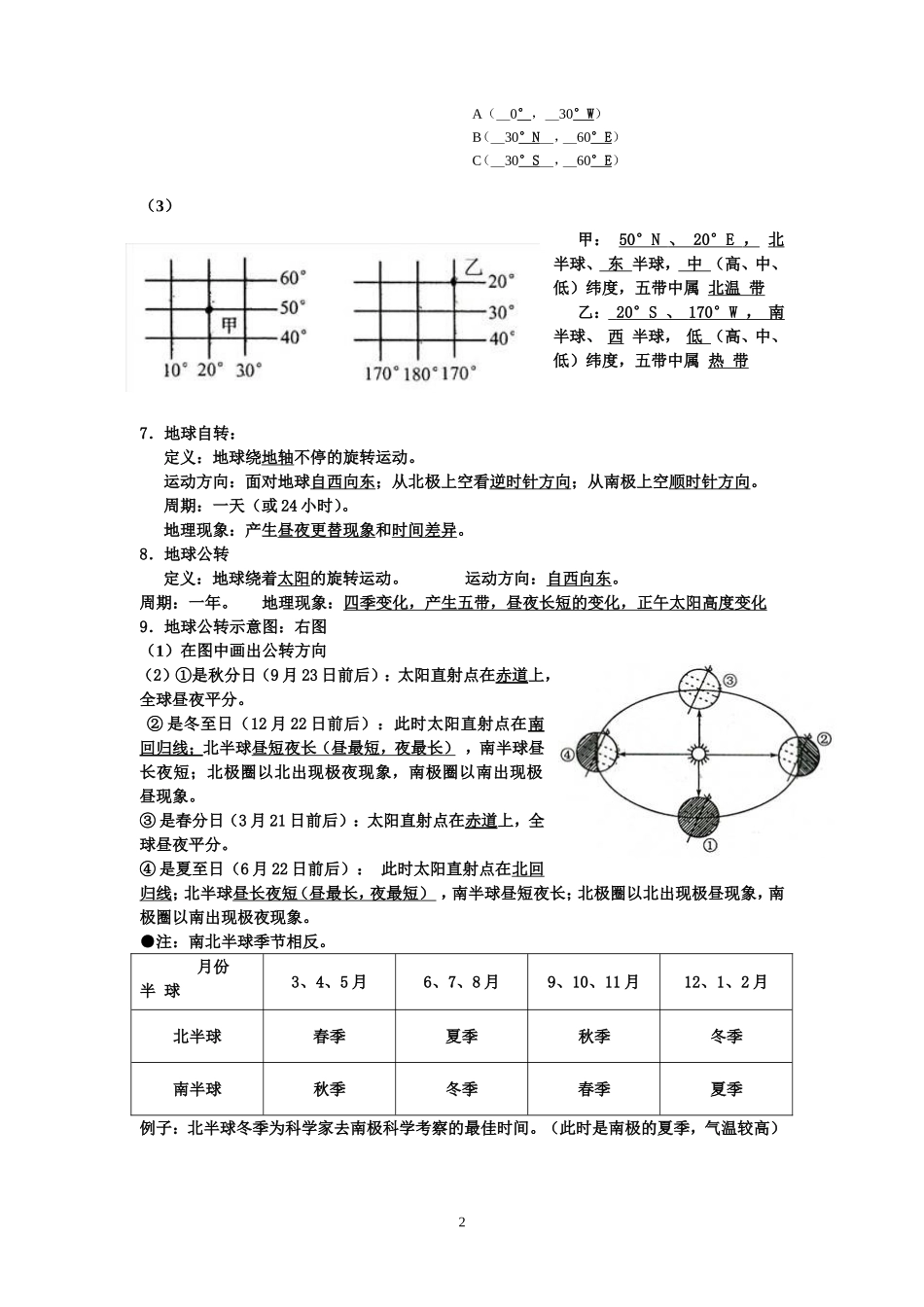 初一期中考试-地理-复习要点_第2页