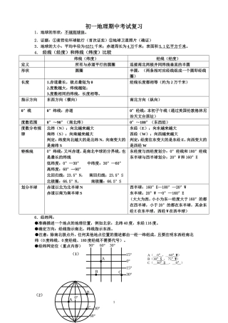 初一期中考试-地理-复习要点