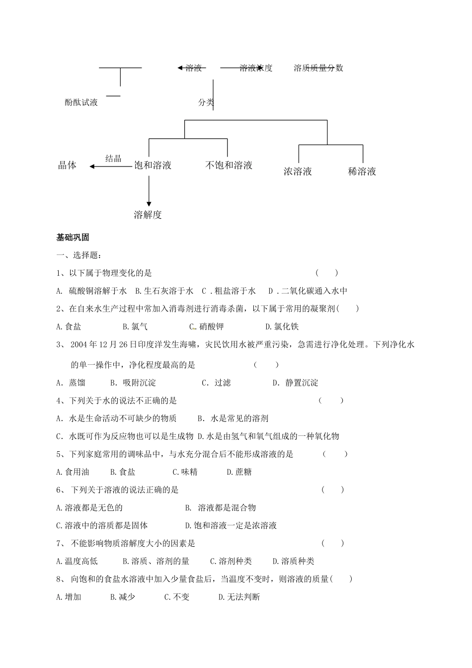 九年级化学上册 3 走进溶液世界校本作业(新版)沪教版试卷_第2页
