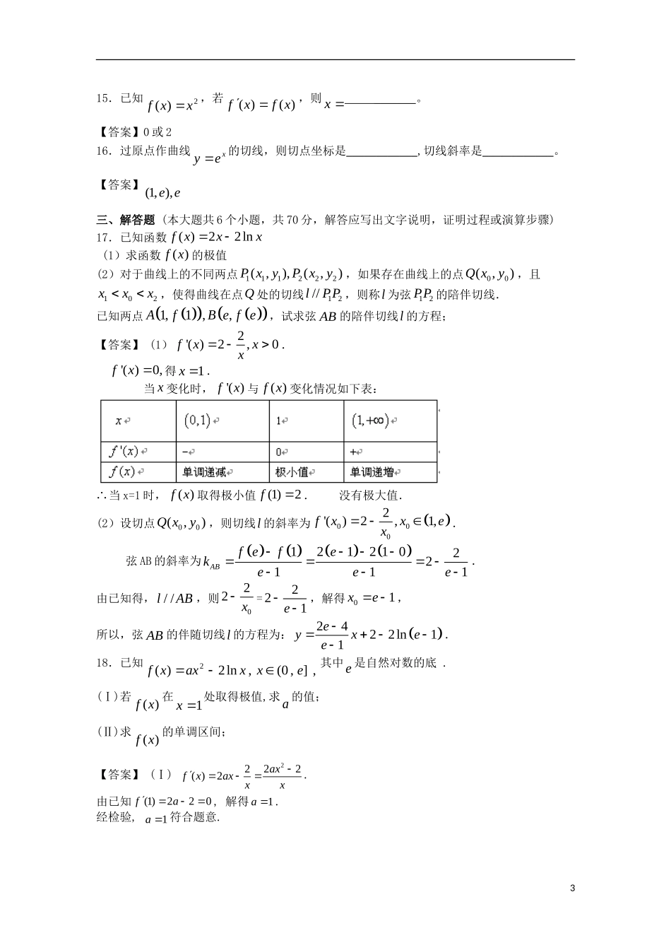 四川省成都理工大学附中2014高三数学一轮复习-导数及其应用单元辅导与训练_第3页