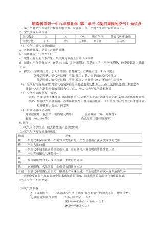 九年级化学 第二单元(我们周围的空气)知识点试卷