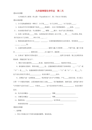 九年级化学上学期寒假作业 第2天 鲁教版试卷