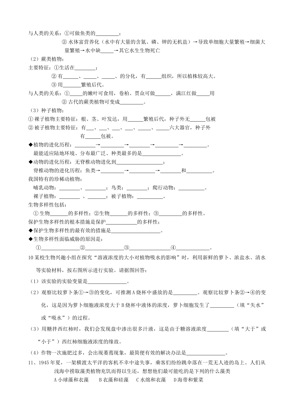 中考生物首轮复习 生物圈中的绿色植物试卷_第2页