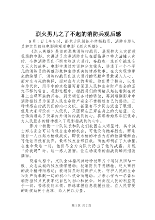 烈火男儿之了不起的消防兵观后心得