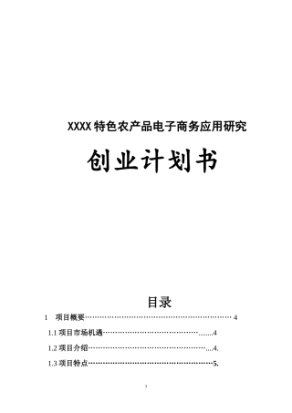 互联网+XX特色农产品电子商务应用创业计划书(内容详细数据全面可直接作模版)