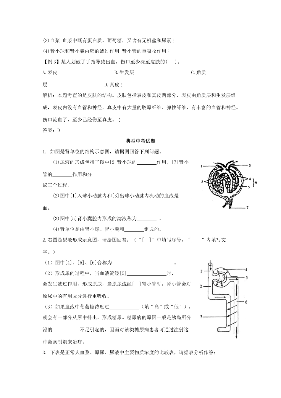 中考生物第一轮考点专题复习10 人体内废物的排出试卷_第3页