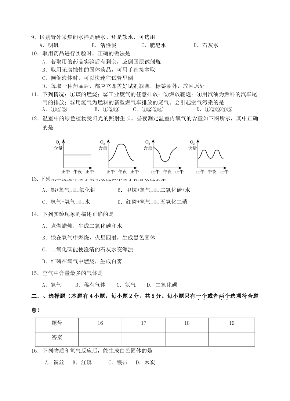九年级化学第一次月考试卷 上海科技版试卷_第2页