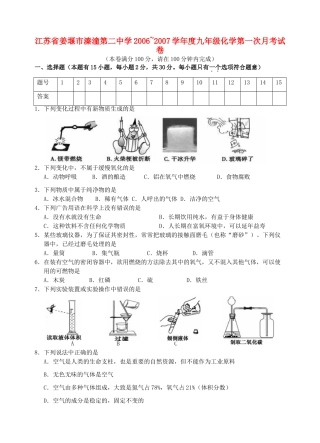 九年级化学第一次月考试卷 上海科技版试卷