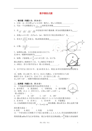 九年级数学上学期期期末模拟式题 人教新课标版试卷