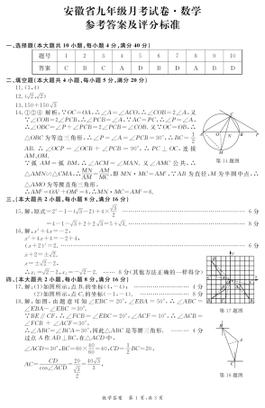 九年级数学3月份月考试卷答案 安徽省九年级数学3月份月考试卷(pdf) 北师大版