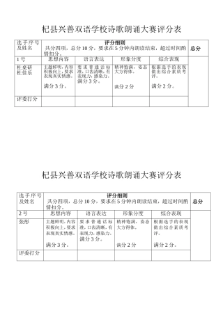 诗歌朗诵比赛评分表