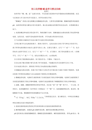 初三化学酸 碱 盐学习要点归纳 专题辅导 不分版本 试题