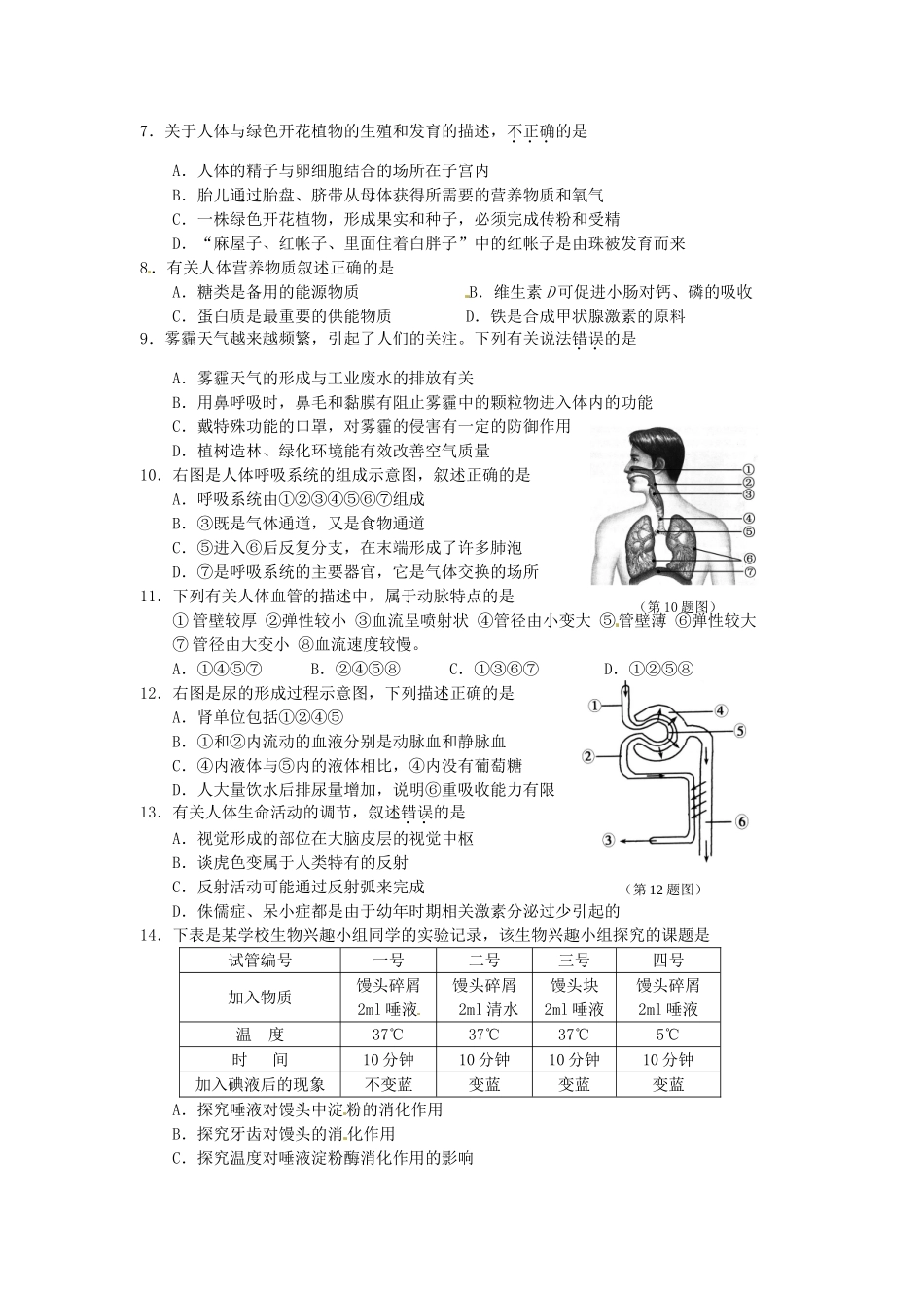 中考理综(生物部分)试卷试卷_第2页