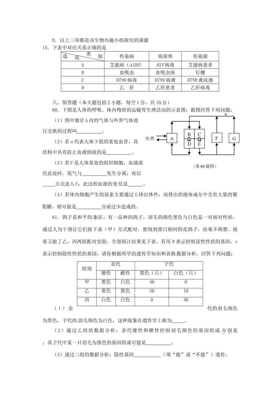 中考理综(生物部分)试卷试卷_第3页